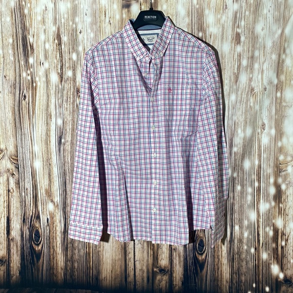 An Original Penguin Button Shirt Men's Pink Plaid Long Sleeve 100% Cotton XL - Picture 1 of 11